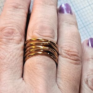 Stella & Dot Shiny Gold Multi-Band Statement Ring